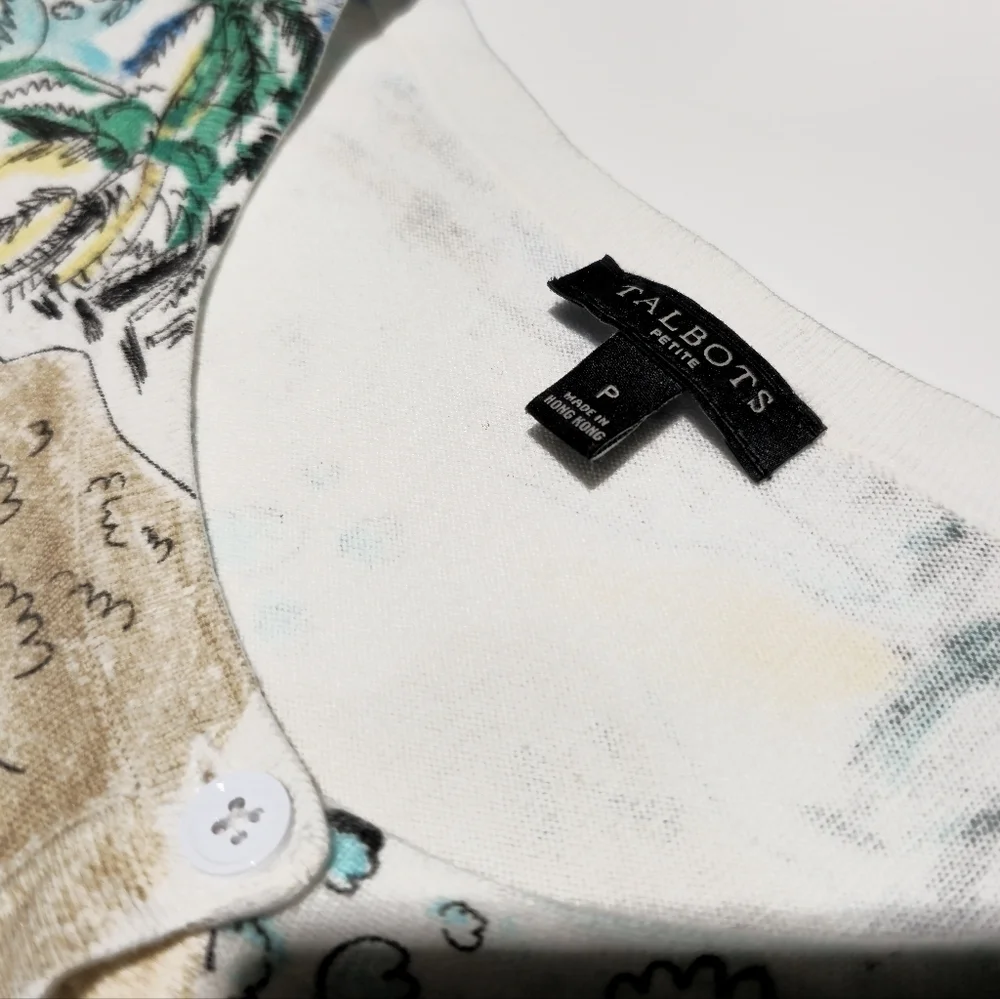 Talbots Coastal Scene Button-Front Shirt - Size Small Petite - Picture 5 of 7